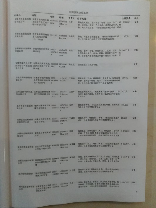 中國(guó)服裝企業(yè)黃頁(yè)可開(kāi)展精準(zhǔn)營(yíng)銷(xiāo)，電話營(yíng)銷(xiāo)、郵件營(yíng)銷(xiāo)、傳真營(yíng)銷(xiāo)等等多管齊下，圓您銷(xiāo)售冠軍夢(mèng)